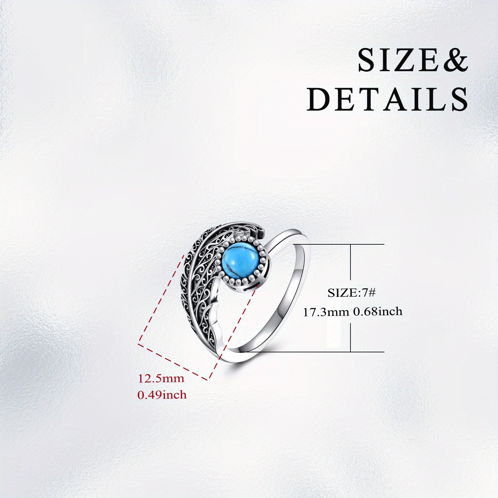 Feather Anxiety Fidget Rings 925 Sterling Silver Adjustable Turquoise Ring